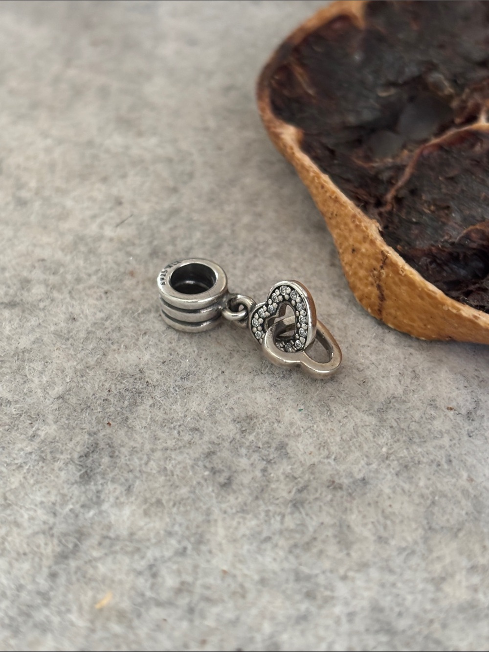 PANDORA Interlocking Hearts Dangle Charm Silver Clear CZ Love Connection Pendant - Picture 6 of 11